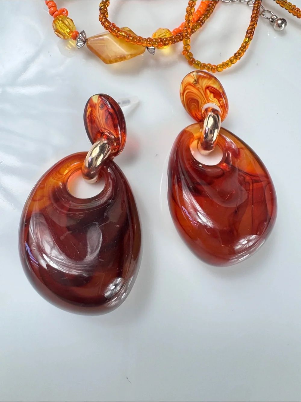 Amber Swirl Resin Post Drop Earrings - Women Jewelry